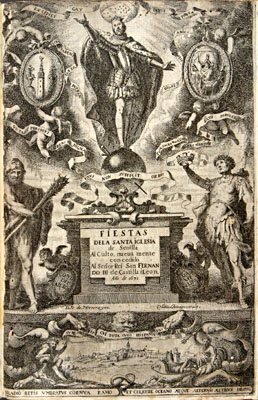 Portada de las "Fiestas", de Torre Farfán, por Francisco de Herrera (1671).