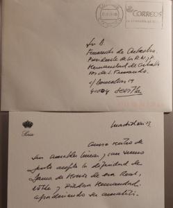 Carta manuscrita de aceptación de Dama de Honor